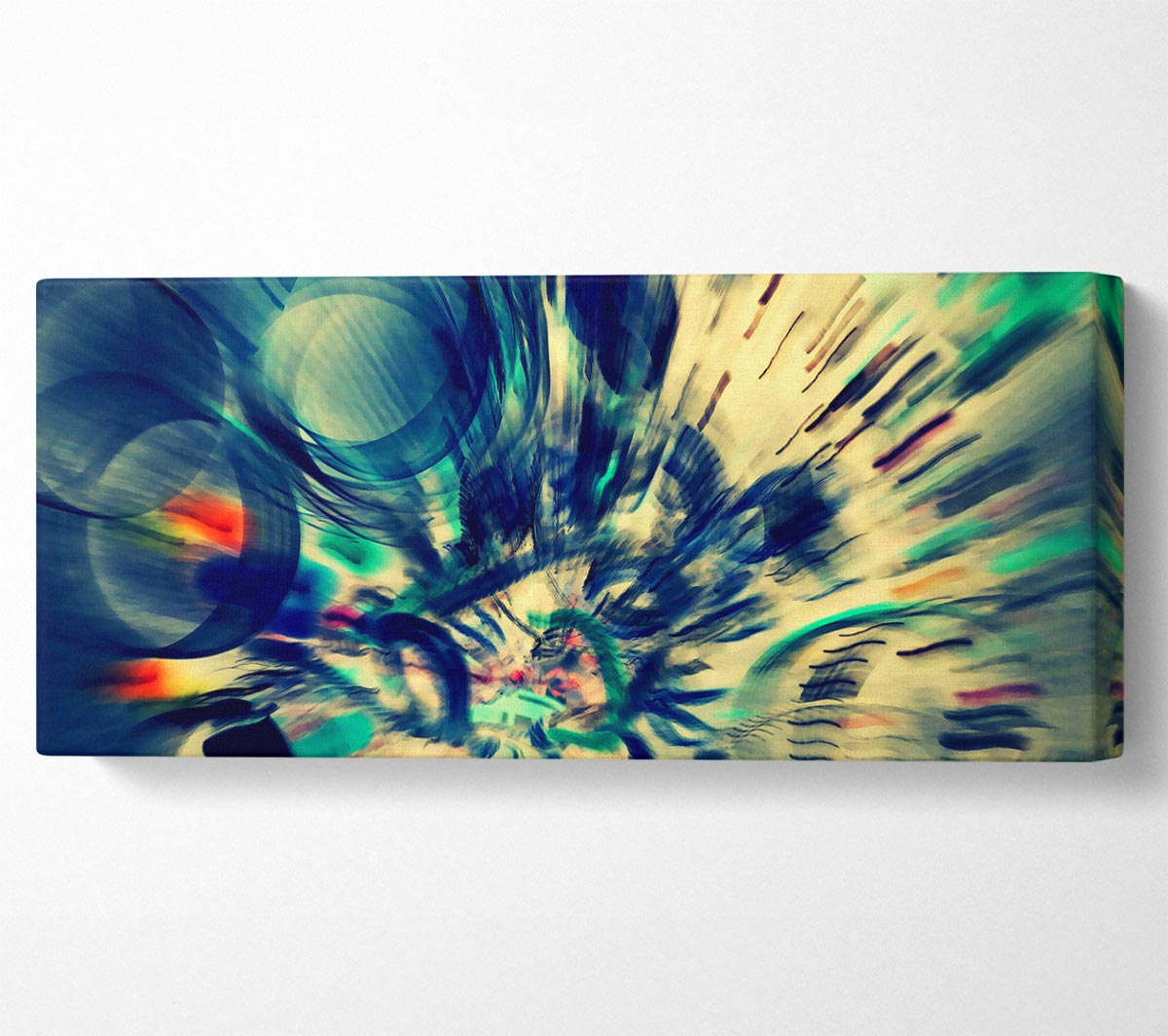 A vibrant abstract canvas art piece mounted on a sturdy 44mm box frame, ready to hang.