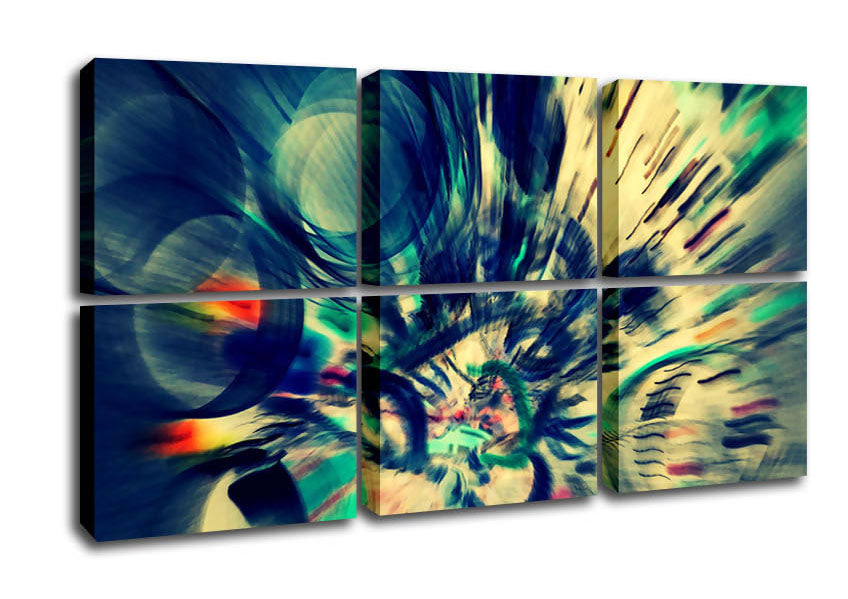 A vibrant Abstraction canvas art piece mounted on a sturdy 44mm box frame, showcasing modern design and colors.