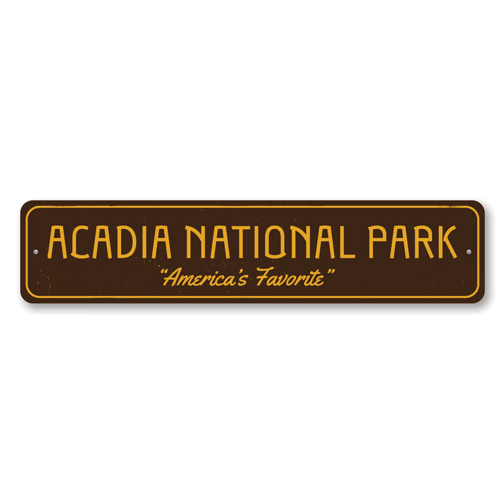 Acadia National Park Sign made of high-quality aluminum, featuring vibrant colors and detailed design, perfect for home decor.