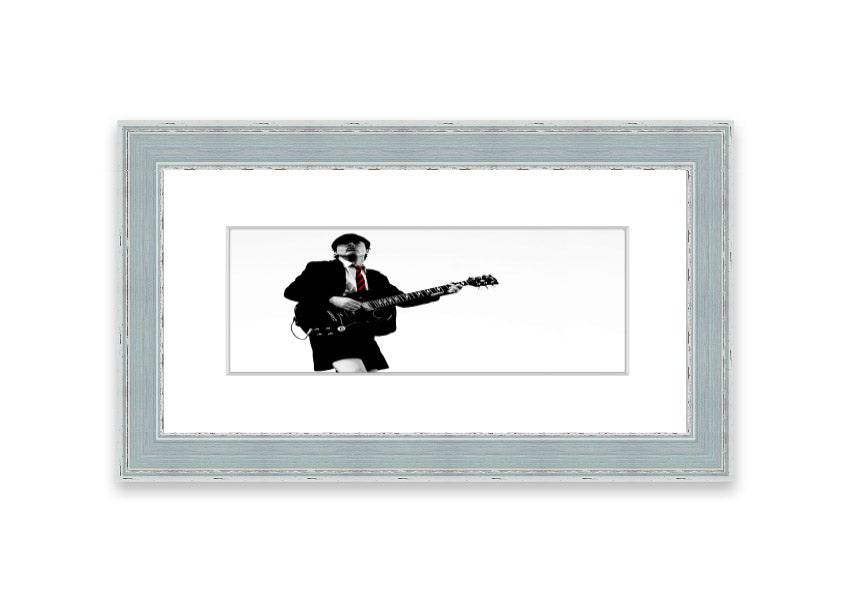 A beautifully framed print of an AC/DC guitar, showcasing vibrant colors and quality craftsmanship, ready to hang.