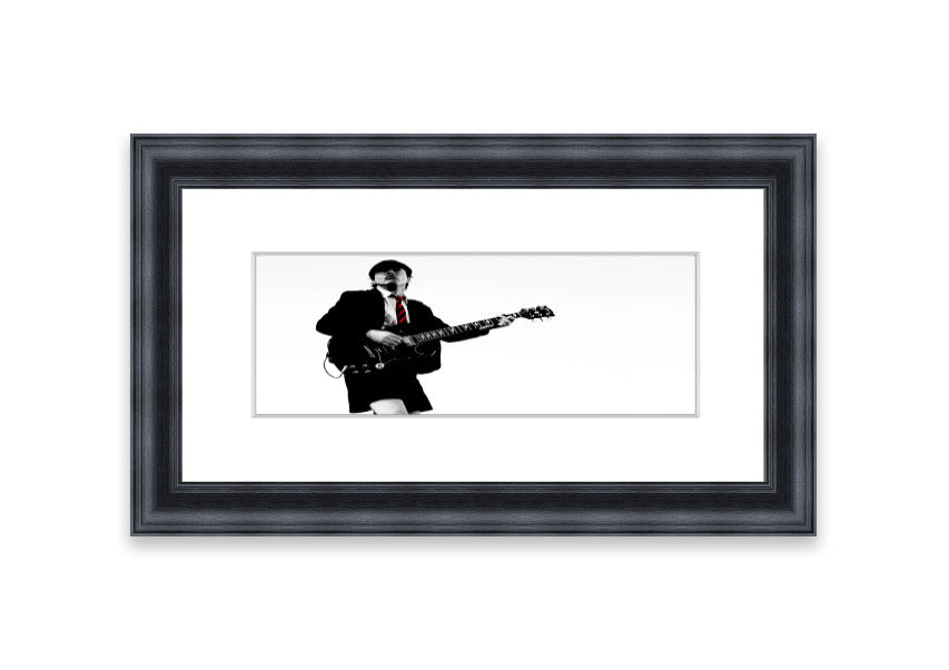 A beautifully framed print of an AC/DC guitar, showcasing vibrant colors and quality craftsmanship, ready to hang.