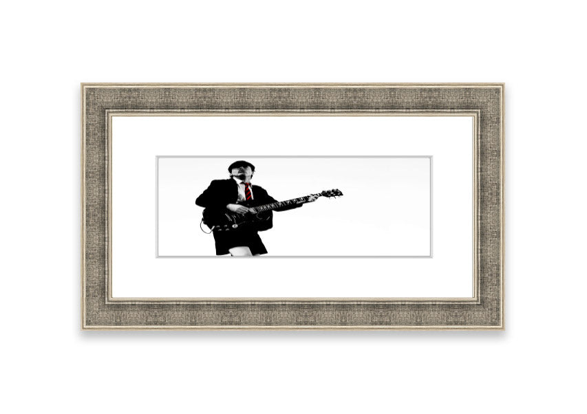 A beautifully framed print of an AC/DC guitar, showcasing vibrant colors and quality craftsmanship, ready to hang.