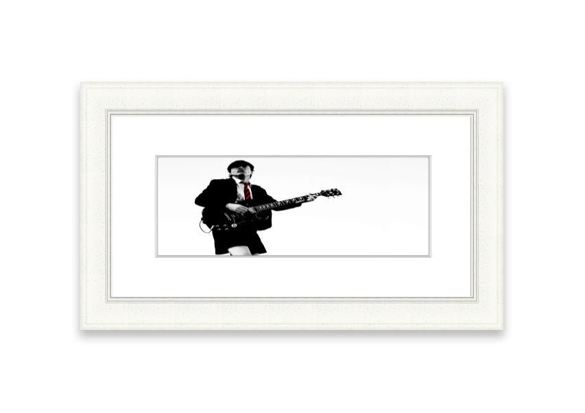 A beautifully framed print of an AC/DC guitar, showcasing vibrant colors and quality craftsmanship, ready to hang.