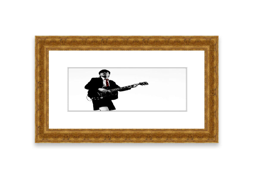 A beautifully framed print of an AC/DC guitar, showcasing vibrant colors and quality craftsmanship, ready to hang.