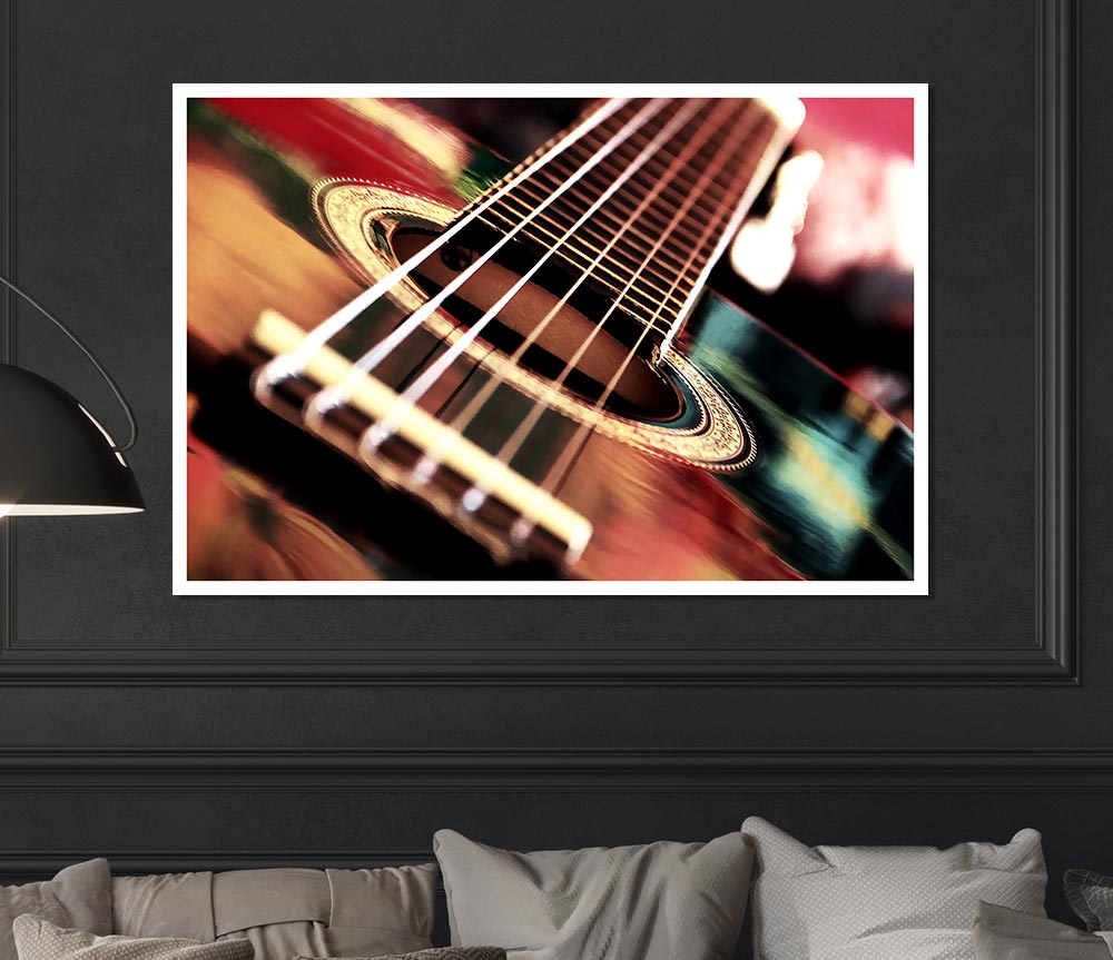 A vibrant Acoustic Guitar poster printed on high-quality canvas, showcasing intricate details and colors, ready for display or framing.