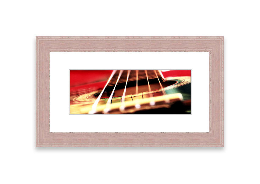 A beautifully framed print of an acoustic guitar background, showcasing intricate details and vibrant colors, ready to enhance any wall decor.