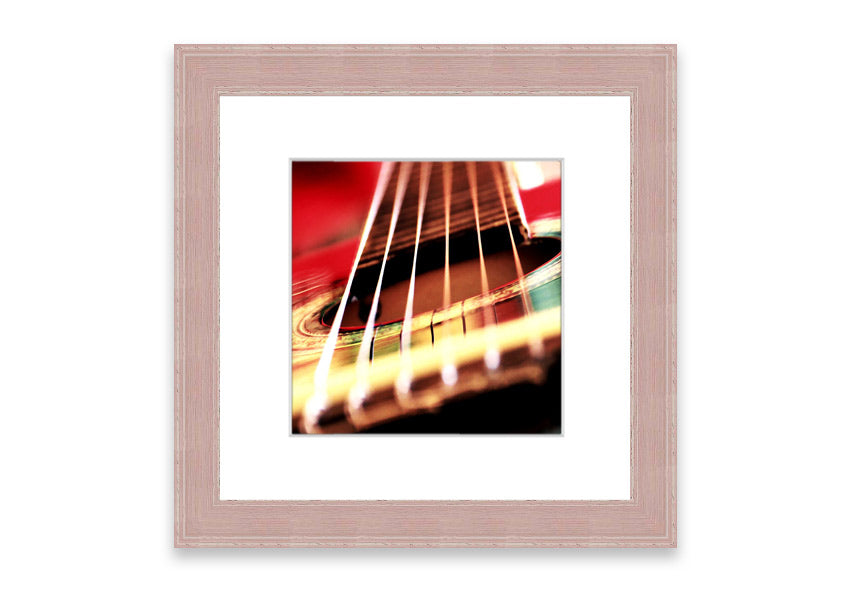 A beautifully framed print of an acoustic guitar background, showcasing intricate details and vibrant colors, ready to enhance any wall decor.