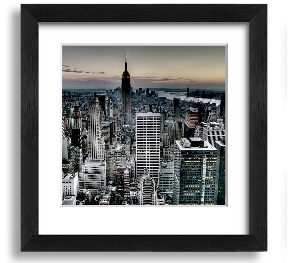 A beautifully framed print of New York City, showcasing vibrant colors and intricate details, ready to hang on the wall.