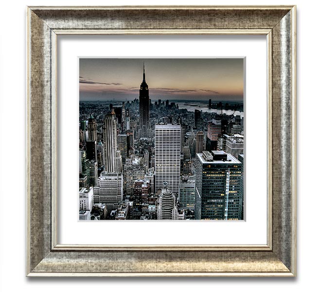 A beautifully framed print of New York City, showcasing vibrant colors and intricate details, ready to hang on the wall.