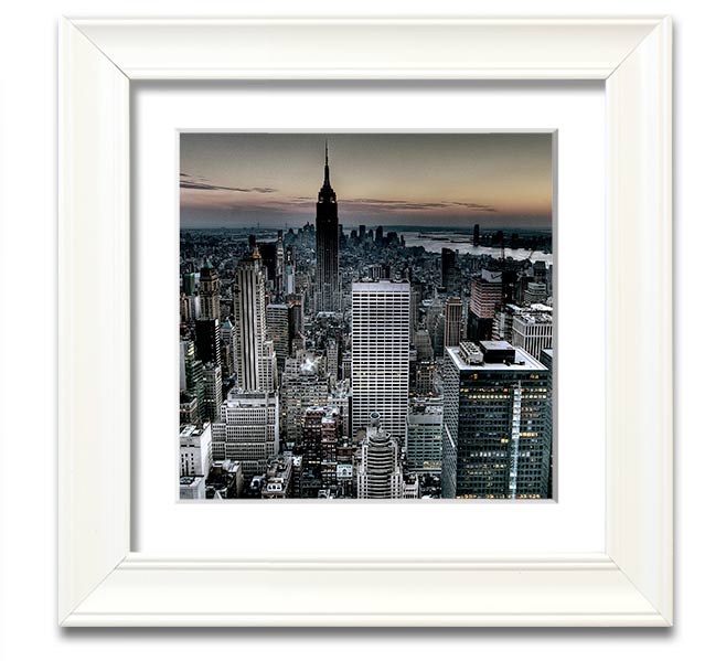 A beautifully framed print of New York City, showcasing vibrant colors and intricate details, ready to hang on the wall.