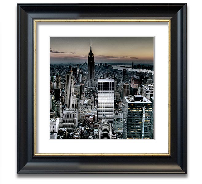 A beautifully framed print of New York City, showcasing vibrant colors and intricate details, ready to hang on the wall.