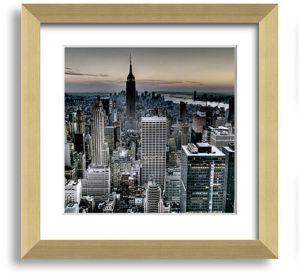 A beautifully framed print of New York City, showcasing vibrant colors and intricate details, ready to hang on the wall.