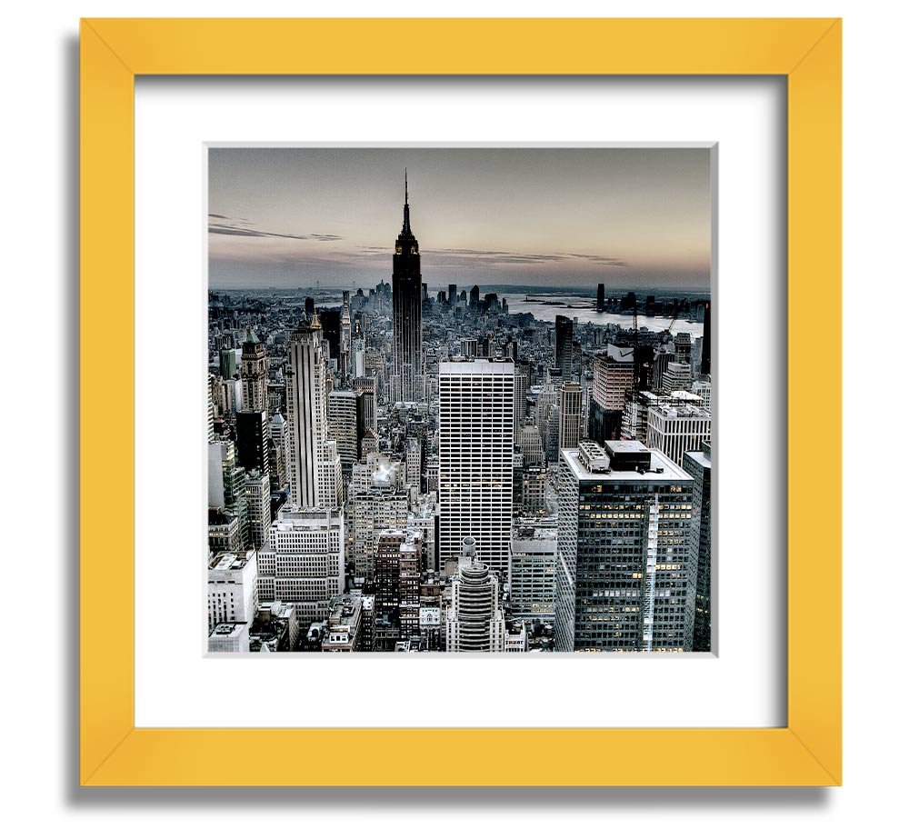 A beautifully framed print of New York City, showcasing vibrant colors and intricate details, ready to hang on the wall.