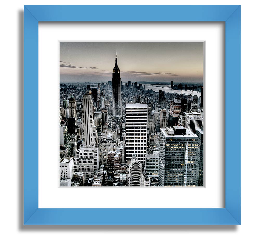 A beautifully framed print of New York City, showcasing vibrant colors and intricate details, ready to hang on the wall.