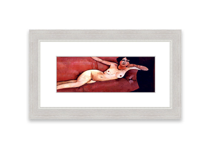 Framed print of 'Act On A Sofa' by Modigliani, showcasing elegant artwork with a stylish frame.