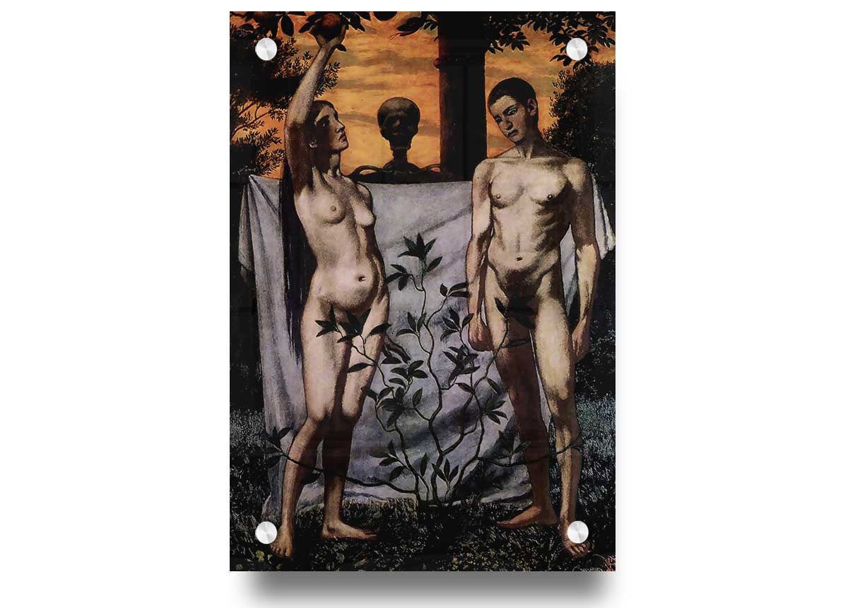 Acrylic print of 'Adam And Eve' by Hans Thoma, showcasing vibrant colors and intricate details on 5mm thick acrylic glass.