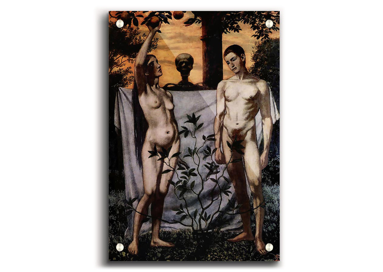 Acrylic print of 'Adam And Eve' by Hans Thoma, showcasing vibrant colors and intricate details on 5mm thick acrylic glass.