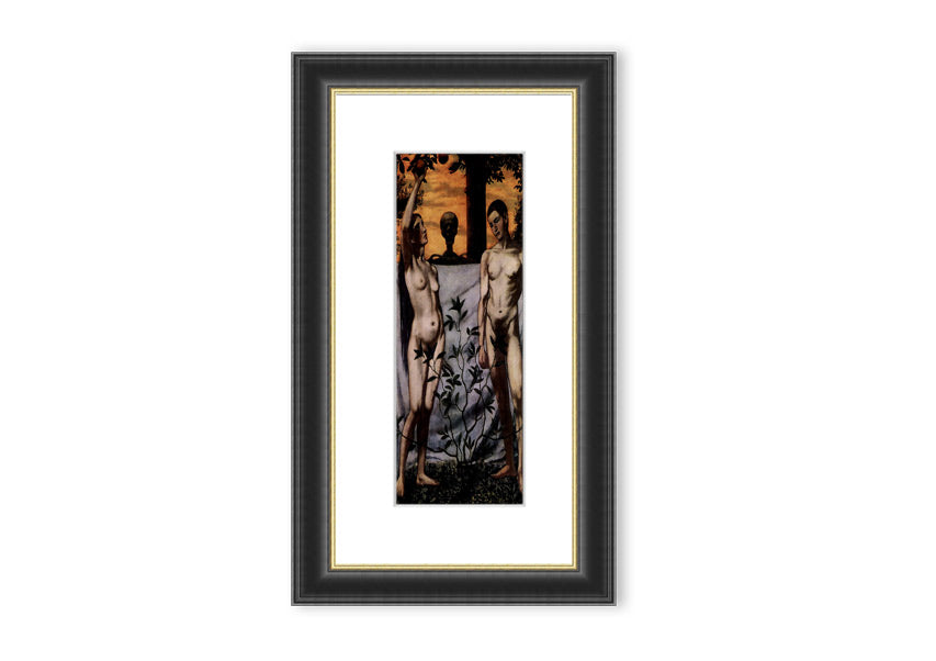 Framed print of 'Adam And Eve' by Hans Thoma, showcasing intricate details and vibrant colors, available in multiple frame options.