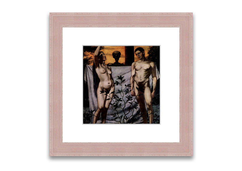 Framed print of 'Adam And Eve' by Hans Thoma, showcasing intricate details and vibrant colors, available in multiple frame options.