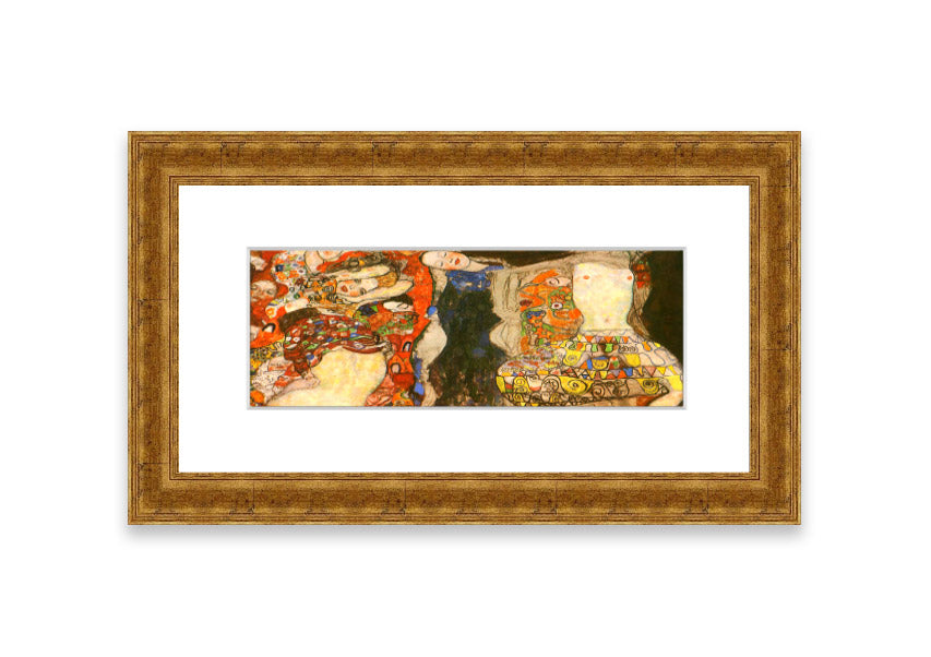 Framed print of Klimt's 'Adorn The Bride With Veil And Wreath', showcasing intricate details and vibrant colors.