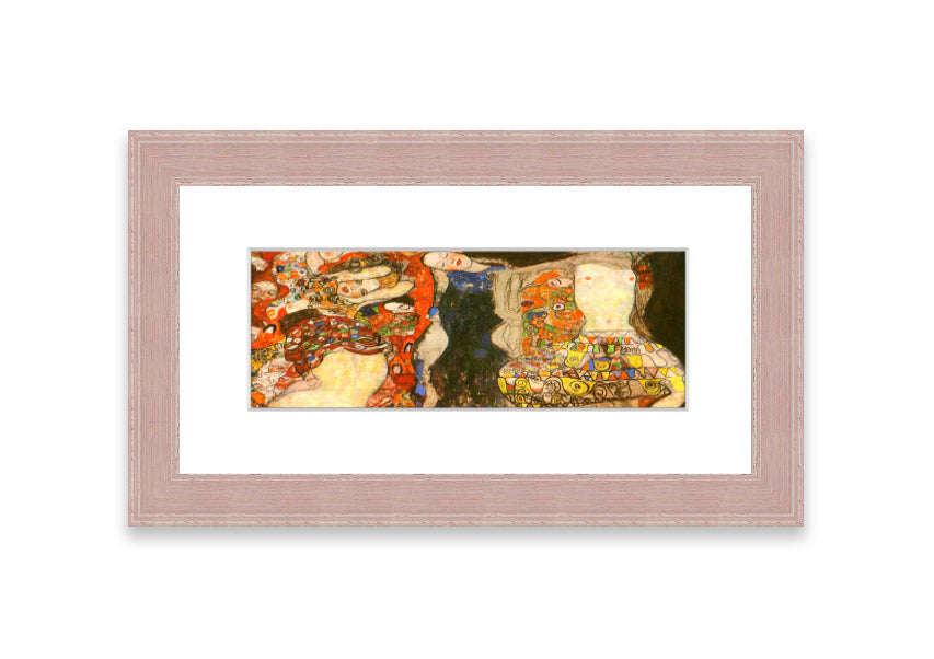 Framed print of Klimt's 'Adorn The Bride With Veil And Wreath', showcasing intricate details and vibrant colors.