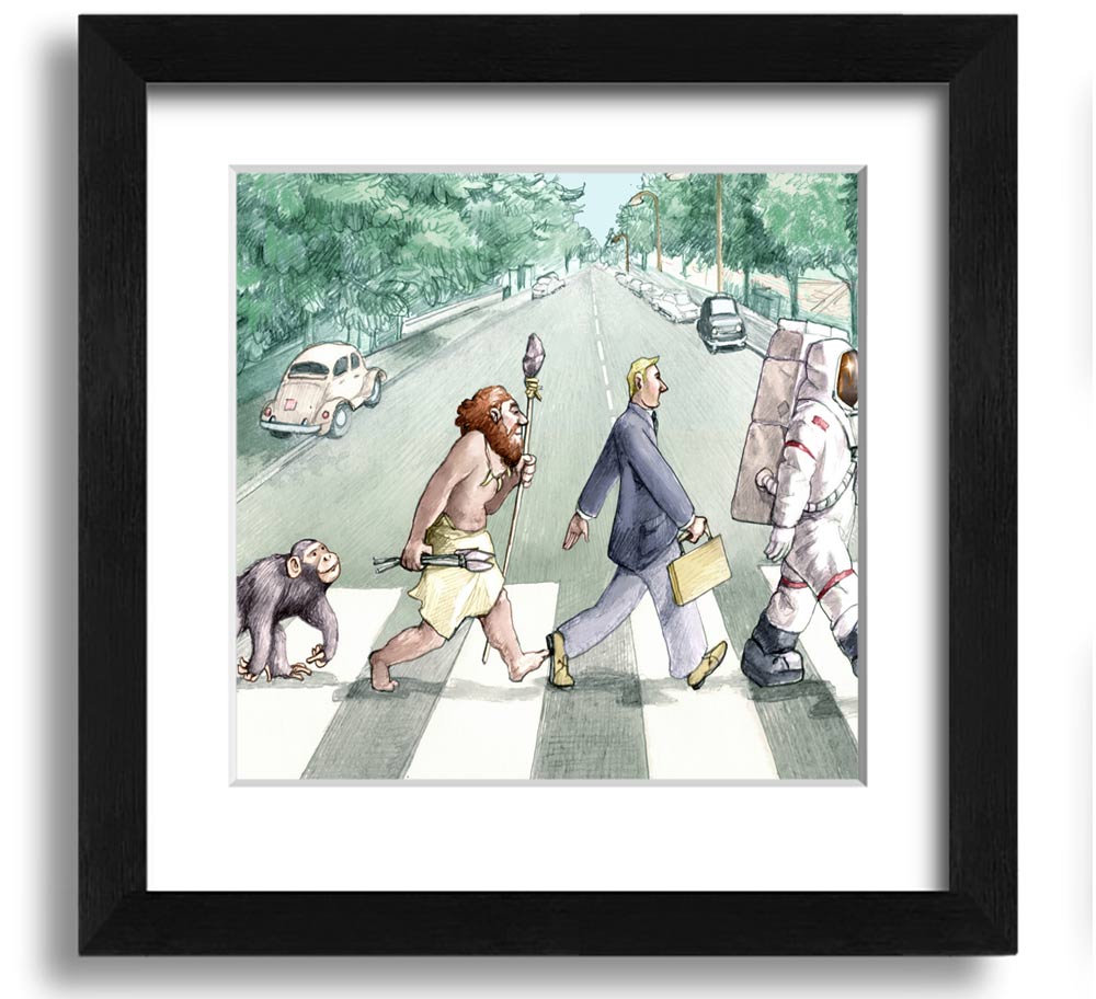 Square framed print titled 'Advancement Of Civilisation', showcasing artistic representation of human progress, available in various frame colours.