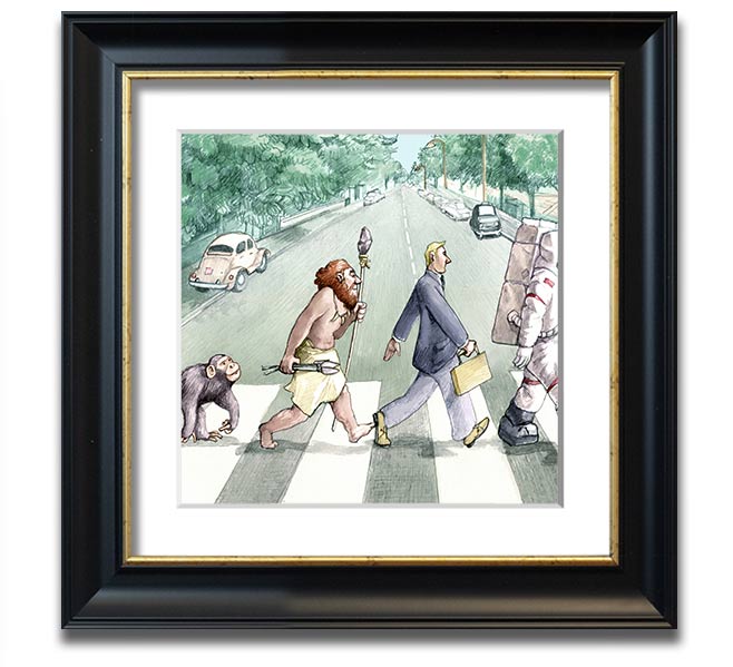 Square framed print titled 'Advancement Of Civilisation', showcasing artistic representation of human progress, available in various frame colours.