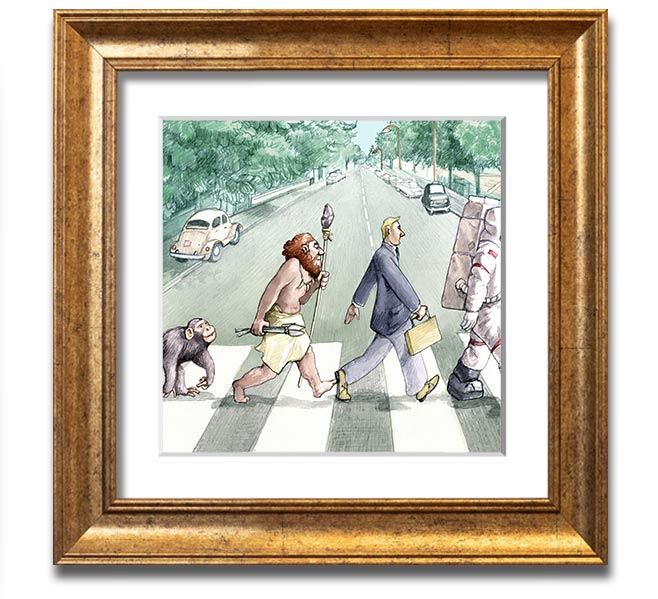 Square framed print titled 'Advancement Of Civilisation', showcasing artistic representation of human progress, available in various frame colours.