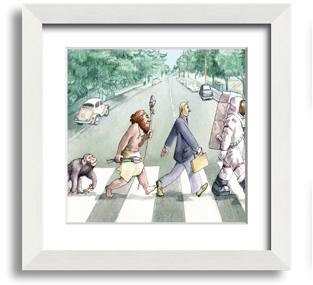 Square framed print titled 'Advancement Of Civilisation', showcasing artistic representation of human progress, available in various frame colours.