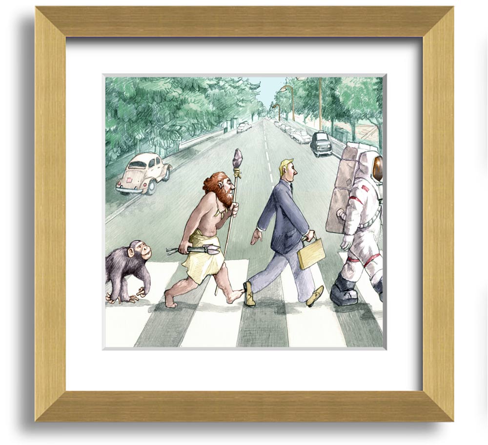 Square framed print titled 'Advancement Of Civilisation', showcasing artistic representation of human progress, available in various frame colours.