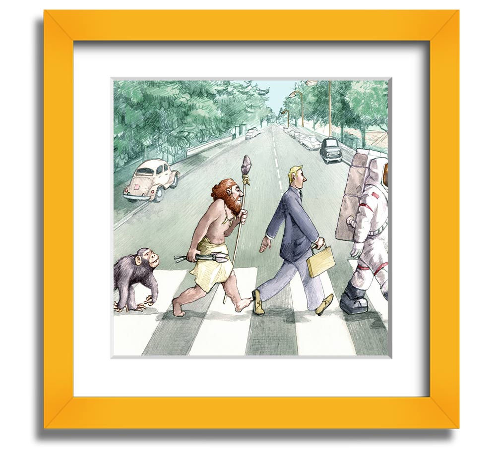 Square framed print titled 'Advancement Of Civilisation', showcasing artistic representation of human progress, available in various frame colours.