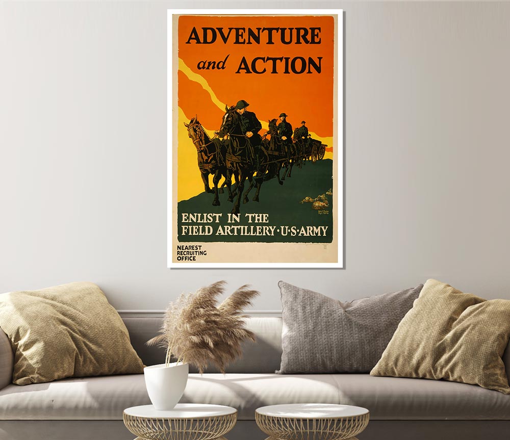 Adventure And Action poster on high-quality canvas, showcasing vibrant colors and dynamic imagery, ready for display or framing.