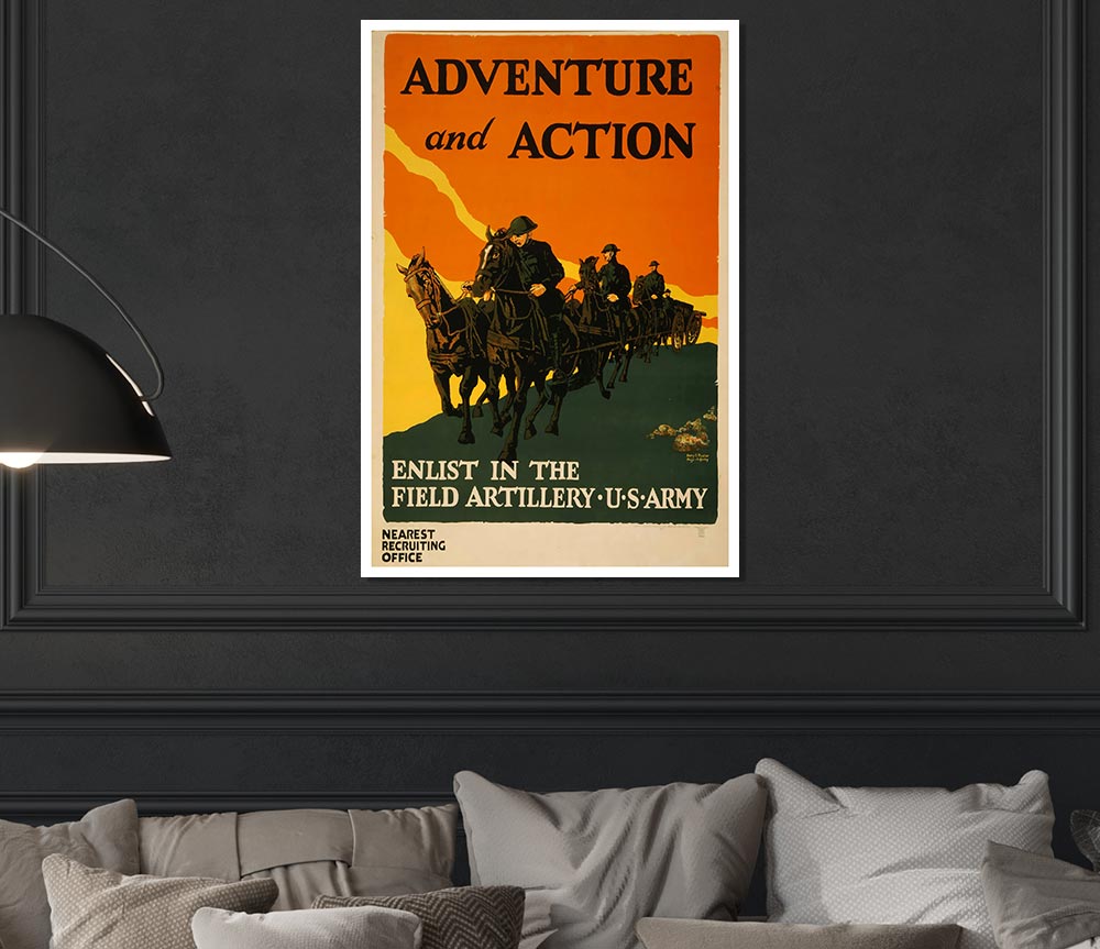 Adventure And Action poster on high-quality canvas, showcasing vibrant colors and dynamic imagery, ready for display or framing.