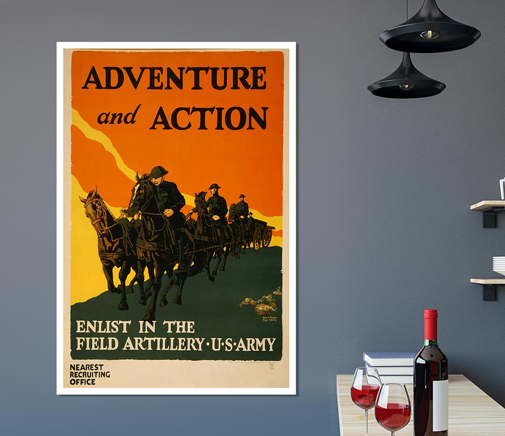 Adventure And Action poster on high-quality canvas, showcasing vibrant colors and dynamic imagery, ready for display or framing.