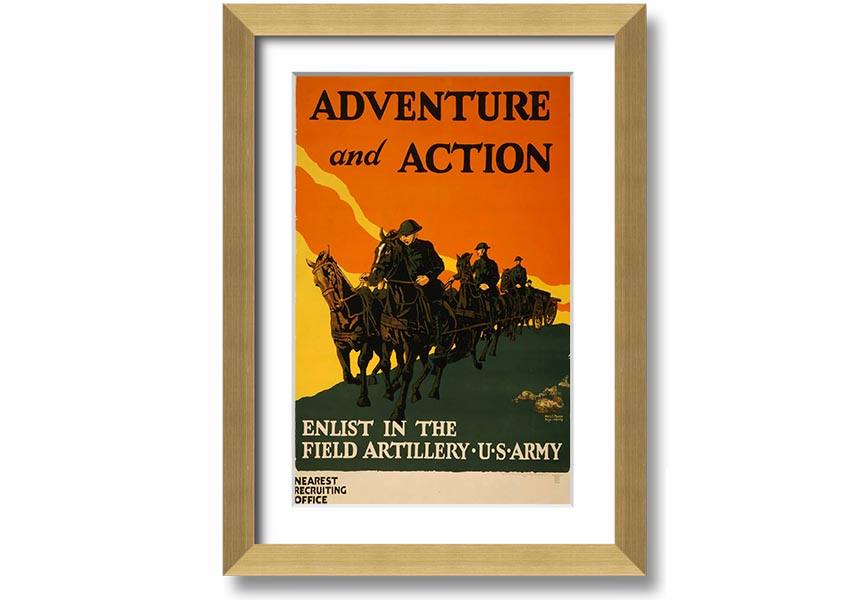 A beautifully framed print titled 'Adventure And Action', showcasing vibrant colors and dynamic imagery, ready to hang on the wall.