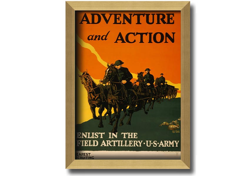 A beautifully framed print titled 'Adventure And Action', showcasing vibrant colors and dynamic imagery, ready to hang on the wall.