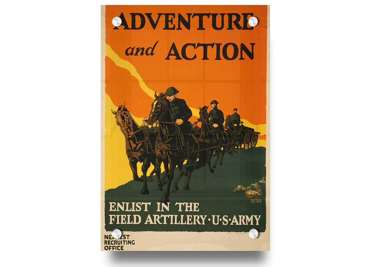 A vibrant acrylic print titled Adventure And Action, showcasing dynamic imagery on 5mm thick acrylic glass, ready to hang.