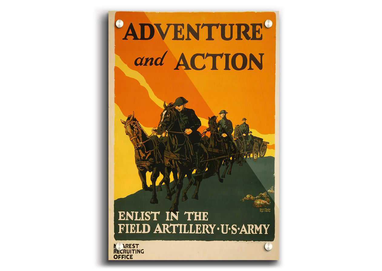 A vibrant acrylic print titled Adventure And Action, showcasing dynamic imagery on 5mm thick acrylic glass, ready to hang.