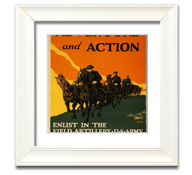 Adventure And Action Square Framed Print in multiple frame colors, showcasing vibrant imagery, ready to hang.