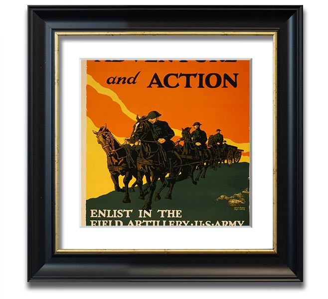 Adventure And Action Square Framed Print in multiple frame colors, showcasing vibrant imagery, ready to hang.