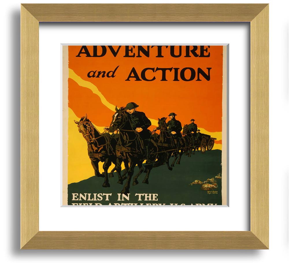 Adventure And Action Square Framed Print in multiple frame colors, showcasing vibrant imagery, ready to hang.