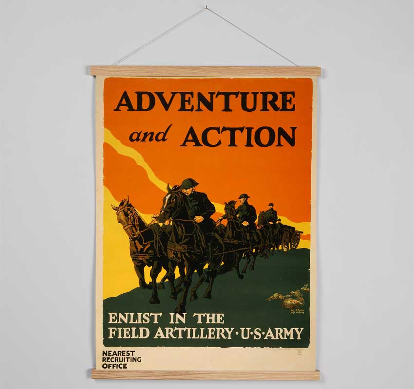 A set of Adventure And Action wooden poster hangers in black, white, and natural oak, showcasing prints with a sleek design and magnetic fastening.