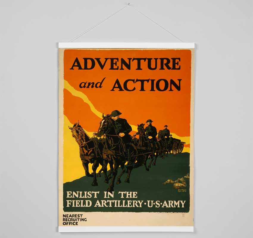 A set of Adventure And Action wooden poster hangers in black, white, and natural oak, showcasing prints with a sleek design and magnetic fastening.