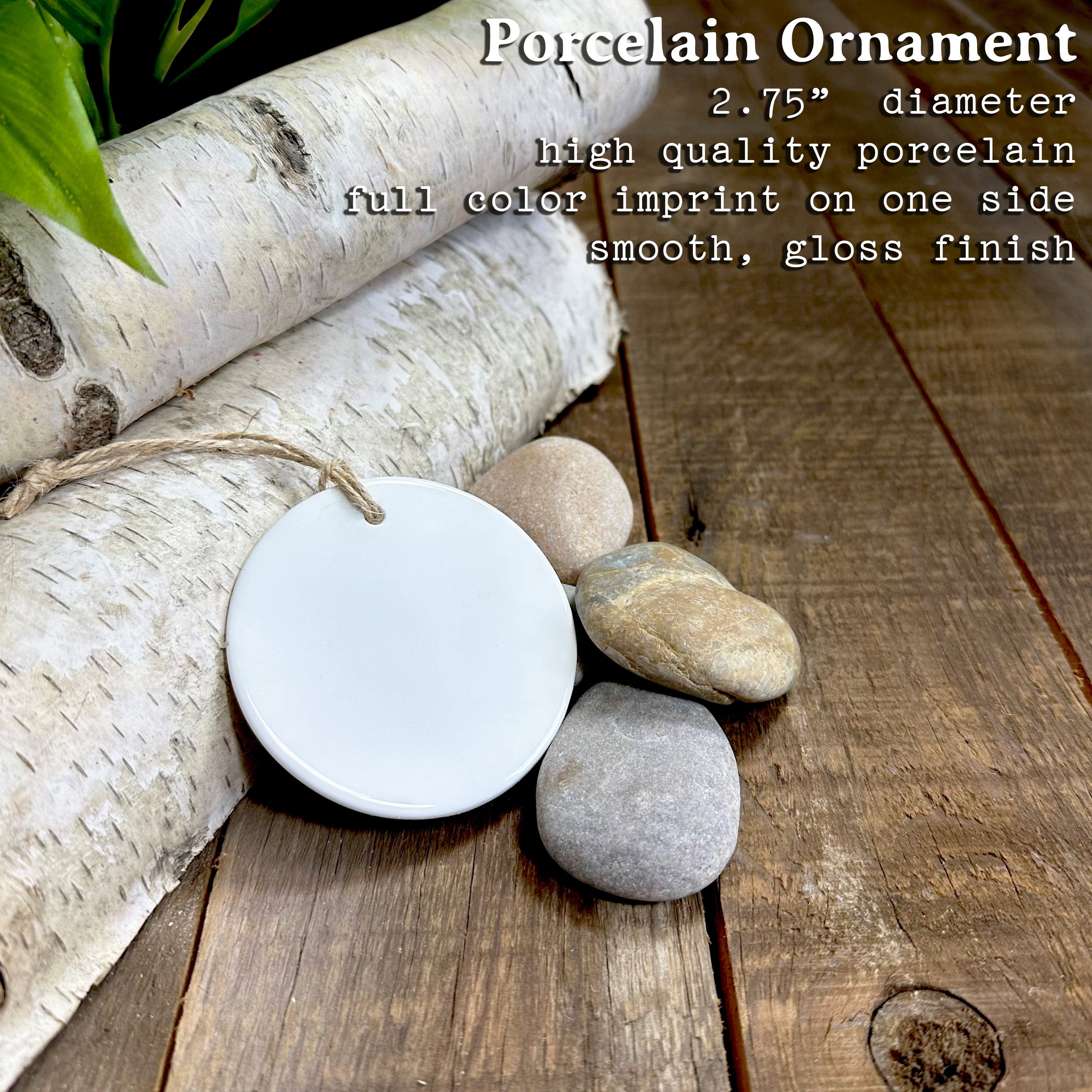 Adventure Awaits ornament featuring mountain design, made of high-quality porcelain with a glossy finish.