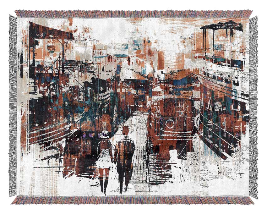 Adventure In The City throw blanket made of 100% cotton, featuring a thermal weave for breathability and a luxurious finish, perfect for home decor.