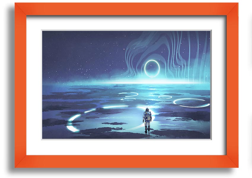 Adventure Waits In The Cosmos framed print showcasing a cosmic scene, framed in a stylish color, ready to hang.