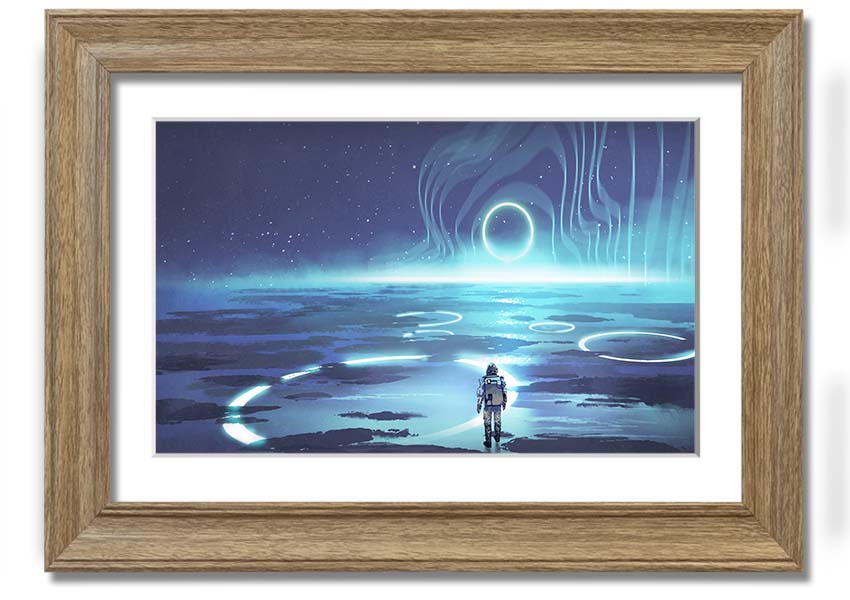 Adventure Waits In The Cosmos framed print showcasing a cosmic scene, framed in a stylish color, ready to hang.