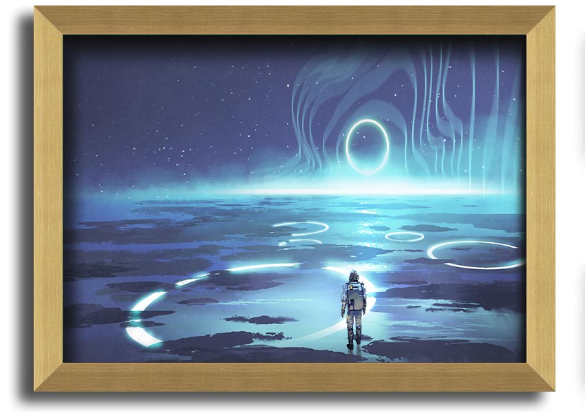 Adventure Waits In The Cosmos framed print showcasing a cosmic scene, framed in a stylish color, ready to hang.