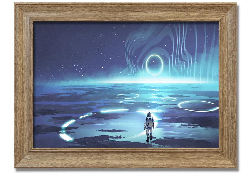 Adventure Waits In The Cosmos framed print showcasing a cosmic scene, framed in a stylish color, ready to hang.