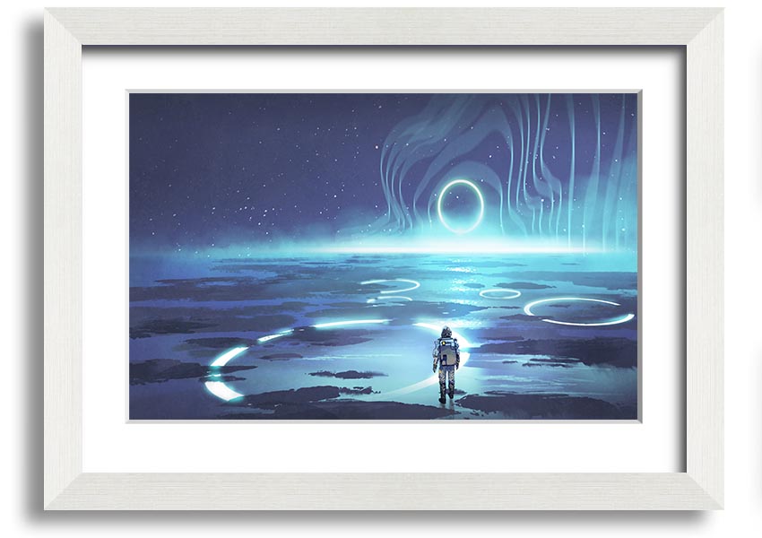 Adventure Waits In The Cosmos framed print showcasing a cosmic scene, framed in a stylish color, ready to hang.